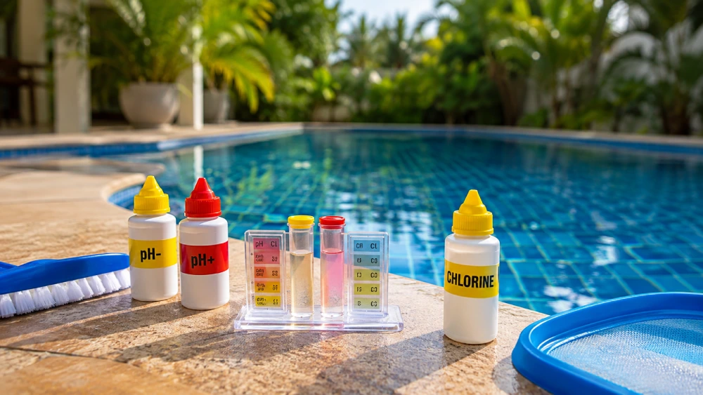 Cloudy pool filtration and chemical diagnosis Phuket