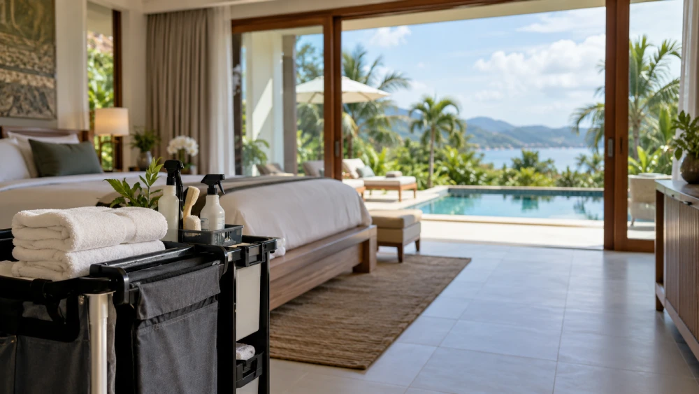 Phuket villa maid service preparing a luxury villa
